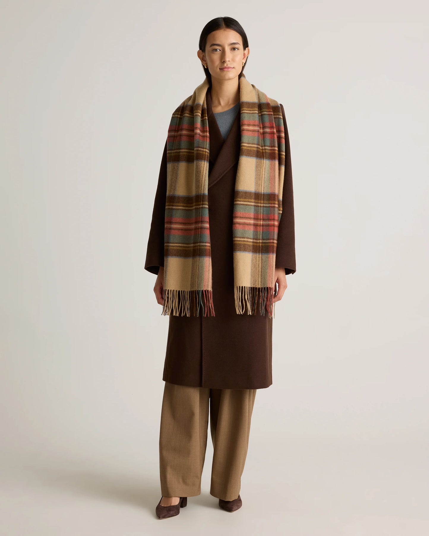 Mongolian Cashmere Tartan Scarf - One Size / Neutral Tartan