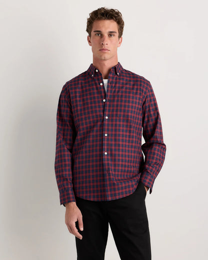 100% Organic Cotton Brushed Flannel Shirt - S / Red/Navy