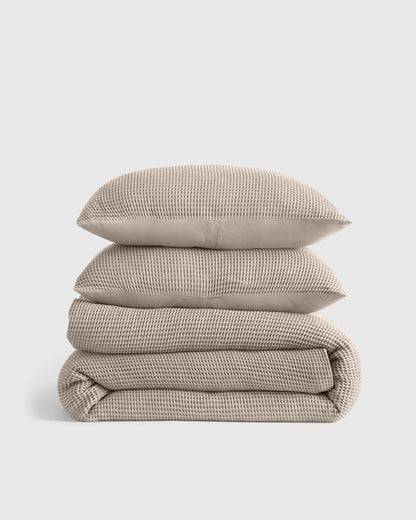 Organic Waffle Duvet Cover Set - Twin / White