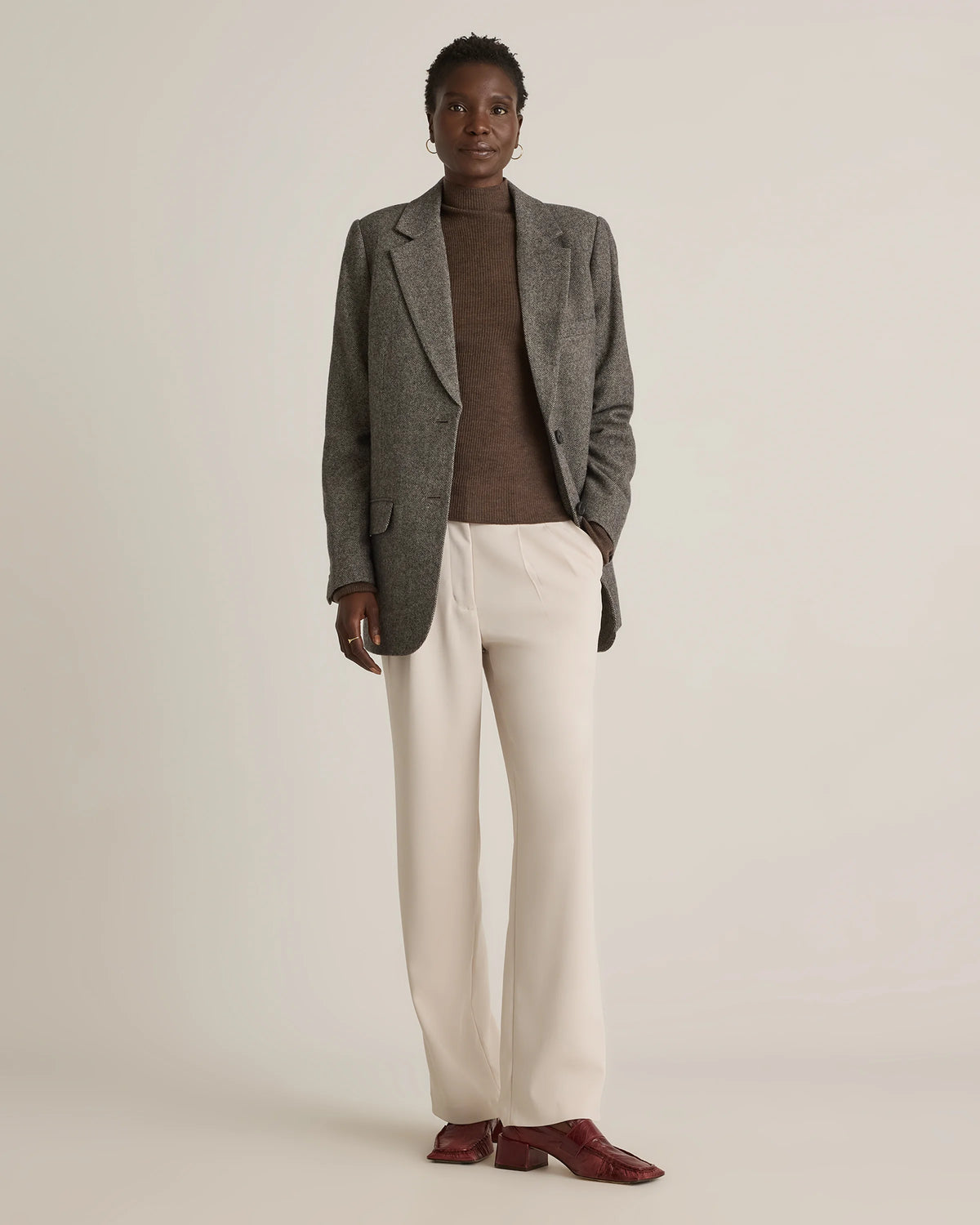 Italian Wool Oversized Blazer - XS / Textured Brown