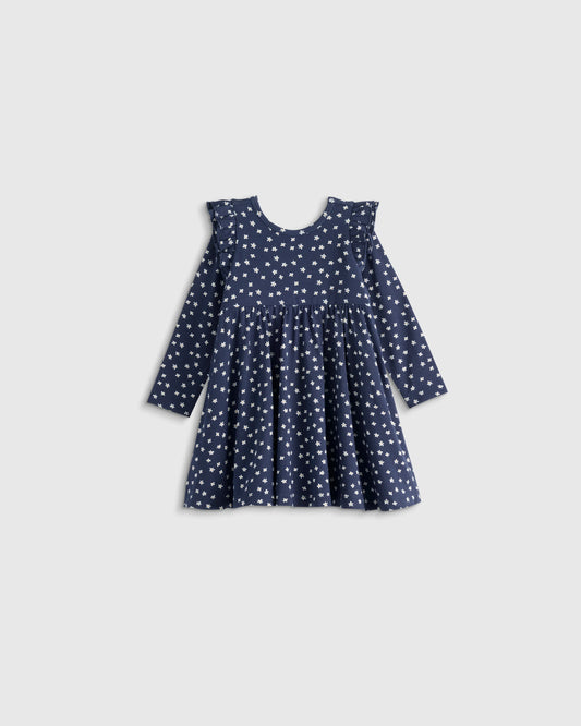 Bamboo Long Sleeve Flutter Twirl Dress - 12-18M / Navy Blossoms