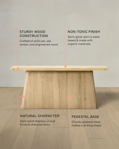 Rustic Oak Plinth Console Table - One Size / Light Brown