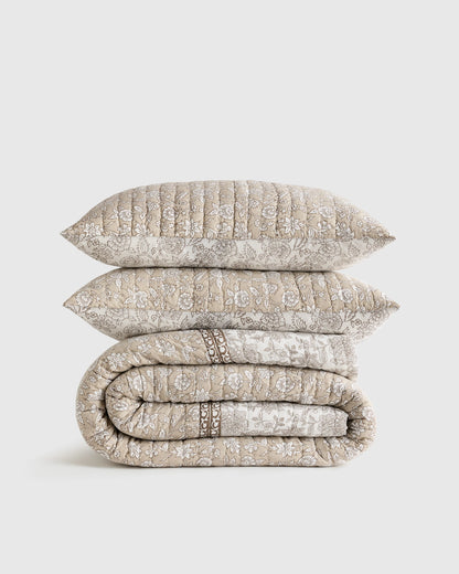 Organic Cotton Block Print Quilt Set - Twin / Green