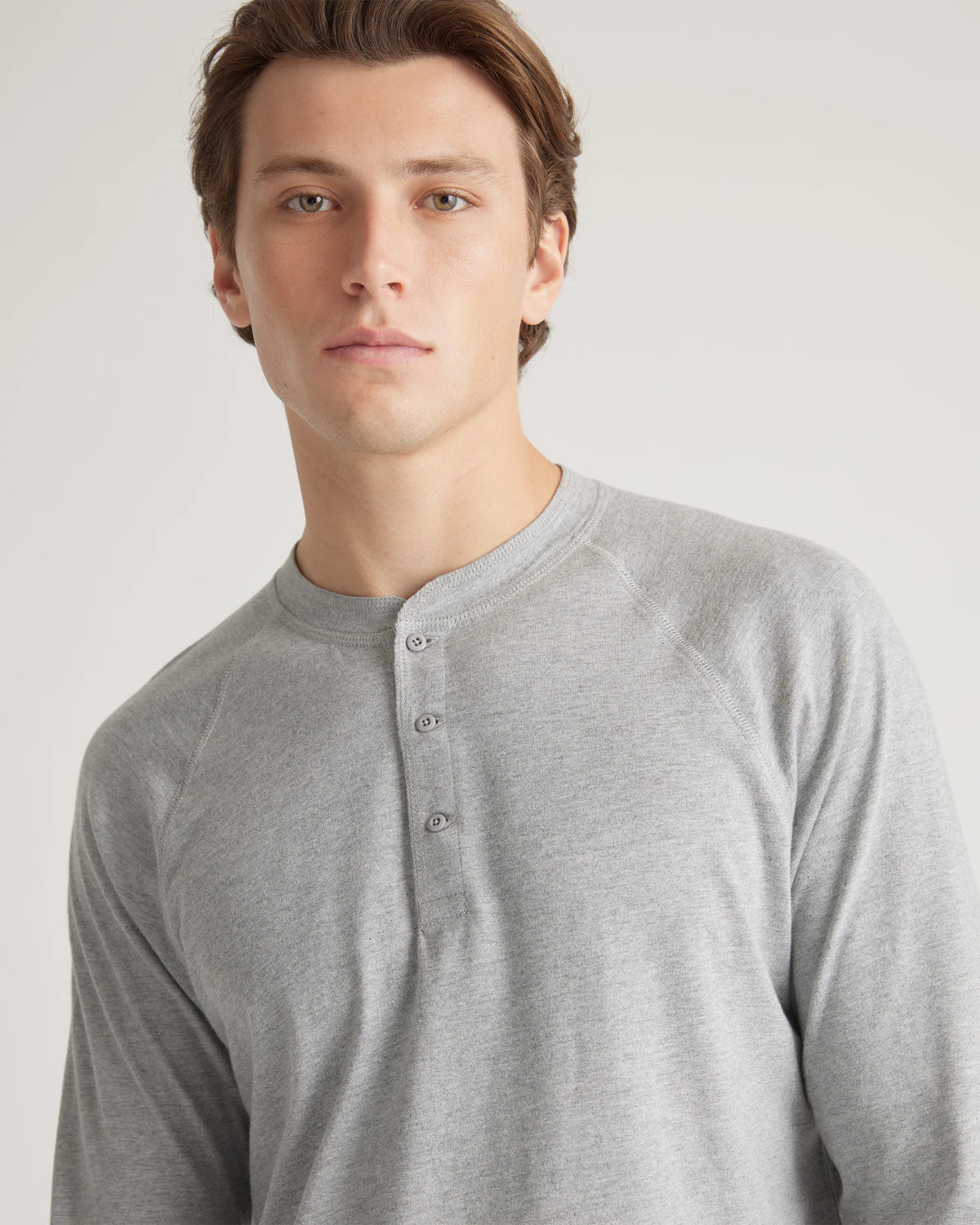 Cotton Modal Long Sleeve Henley Tee - S / Heather Grey