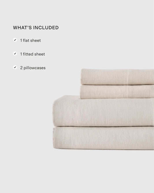 European Linen Stripe Sheet Set - Twin / Natural/White Stripe