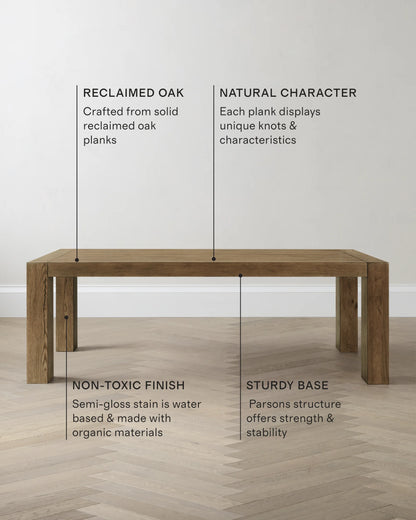 Reclaimed Oak Parsons Dining Table - One Size / Weathered Oak