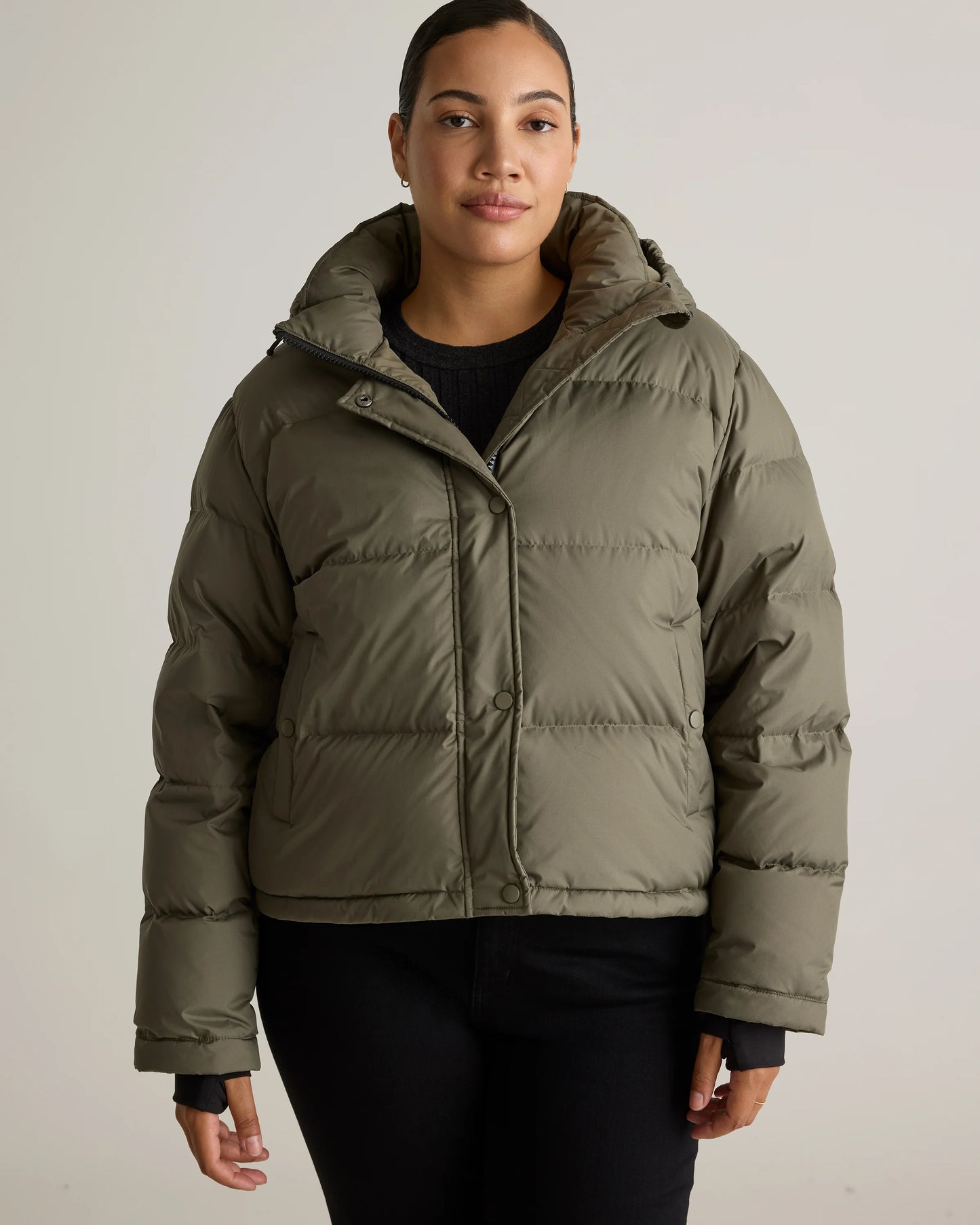 Responsible Down Cropped Puffer Jacket - XS / Shiny Black