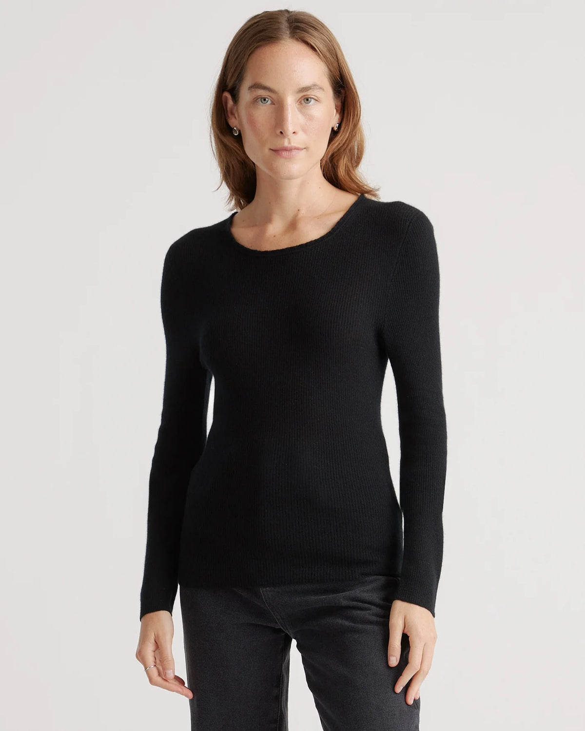 Featherweight Cashmere Ribbed Crewneck Sweater - XS / Charcoal