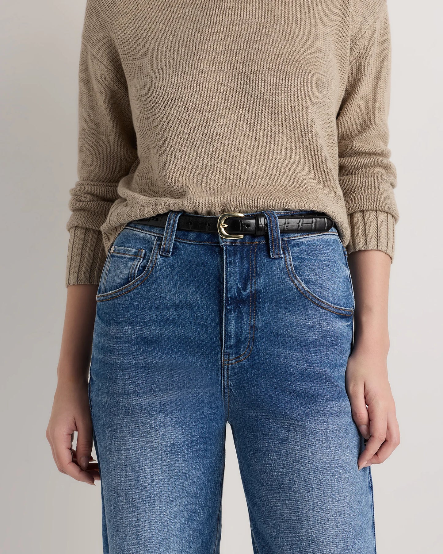 Sofia European Leather Skinny Belt - XS / Black