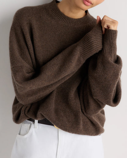 100% Mongolian Cashmere Slouchy Blouson Sleeve Crewneck - XS / Black