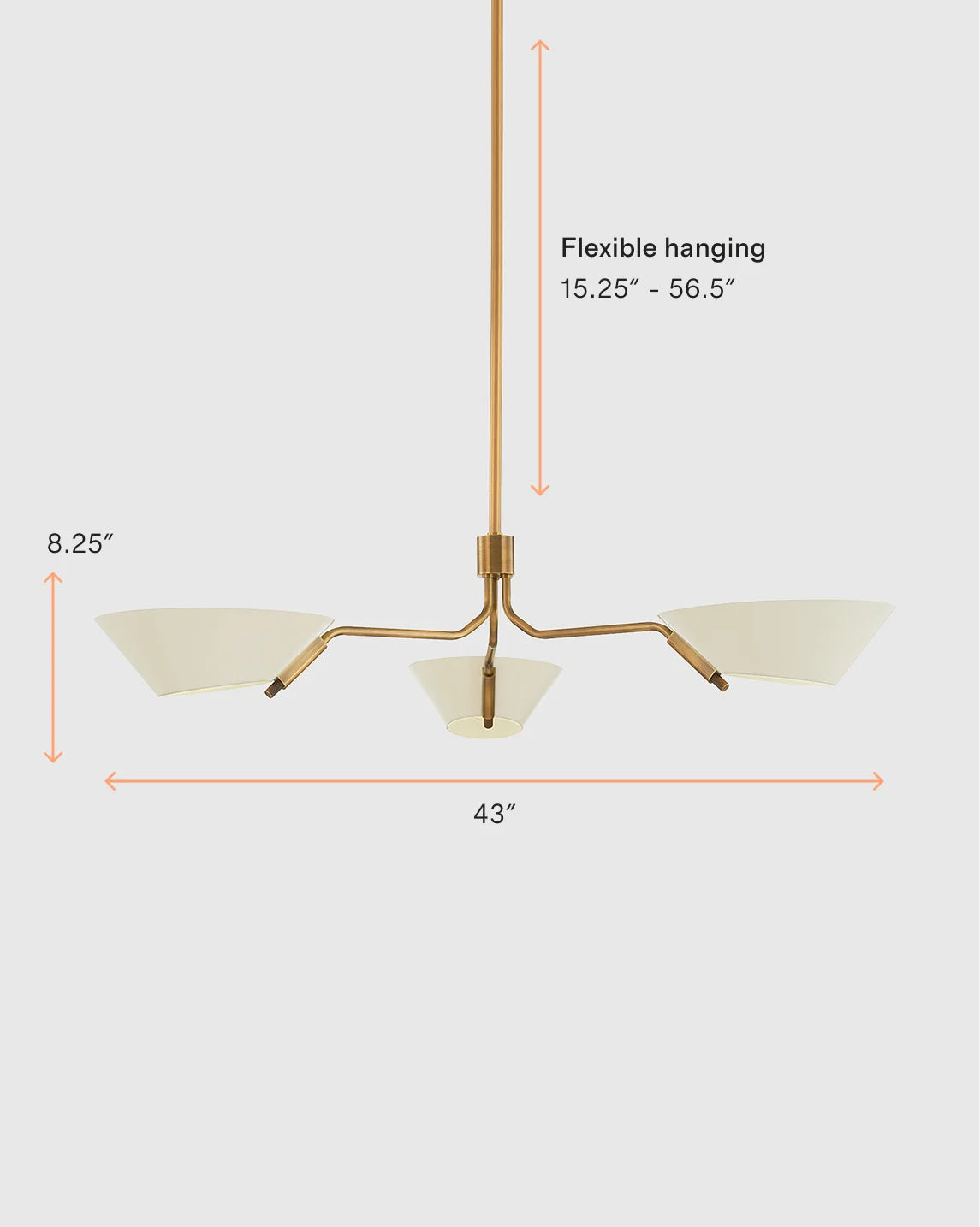 Mid-Century Armed Iron Chandelier - One Size / Sand