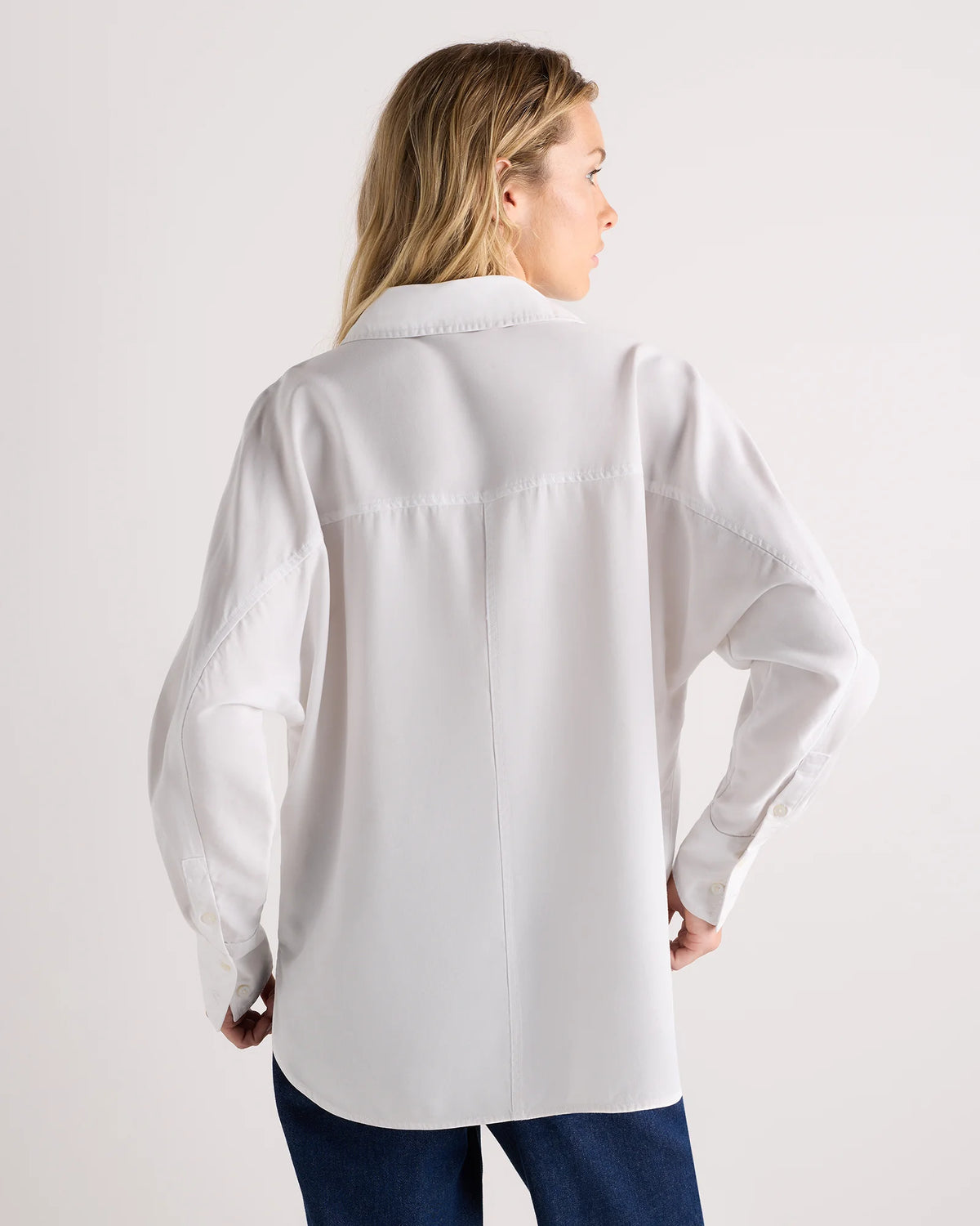 Vintage Wash Tencel Dolman Long Sleeve Shirt - XS / White
