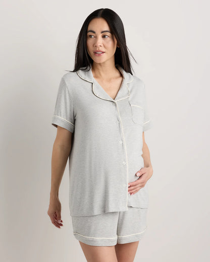 Bamboo Jersey Maternity Short Sleeve Pajama Set - XS / Wine Tasting Red