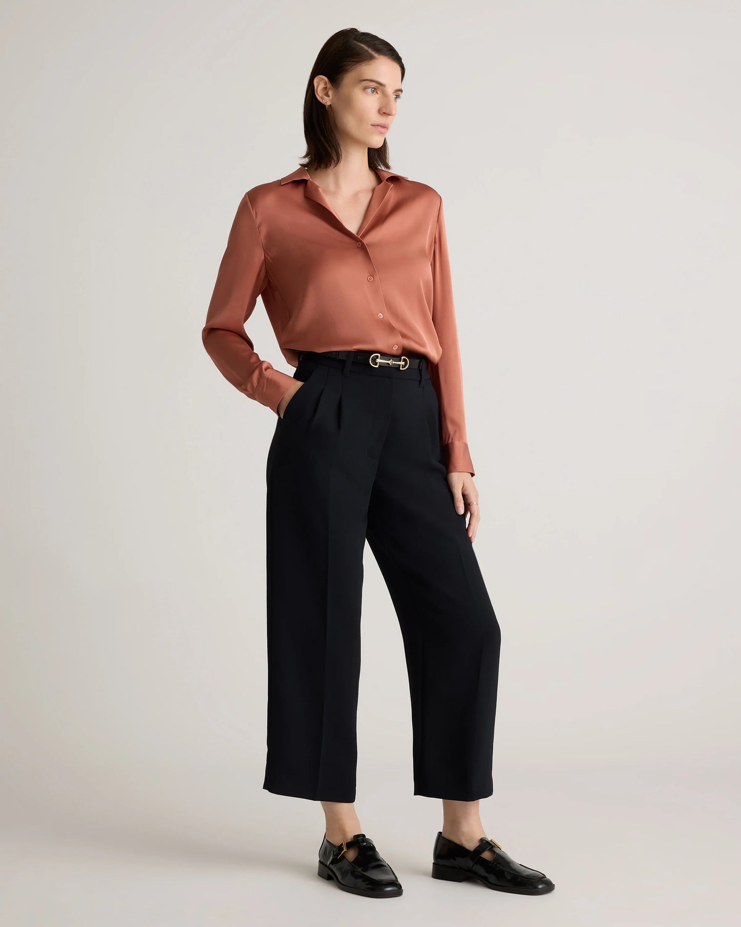Washable Stretch Silk Notch Collar Blouse - XS / Moonstone Blue