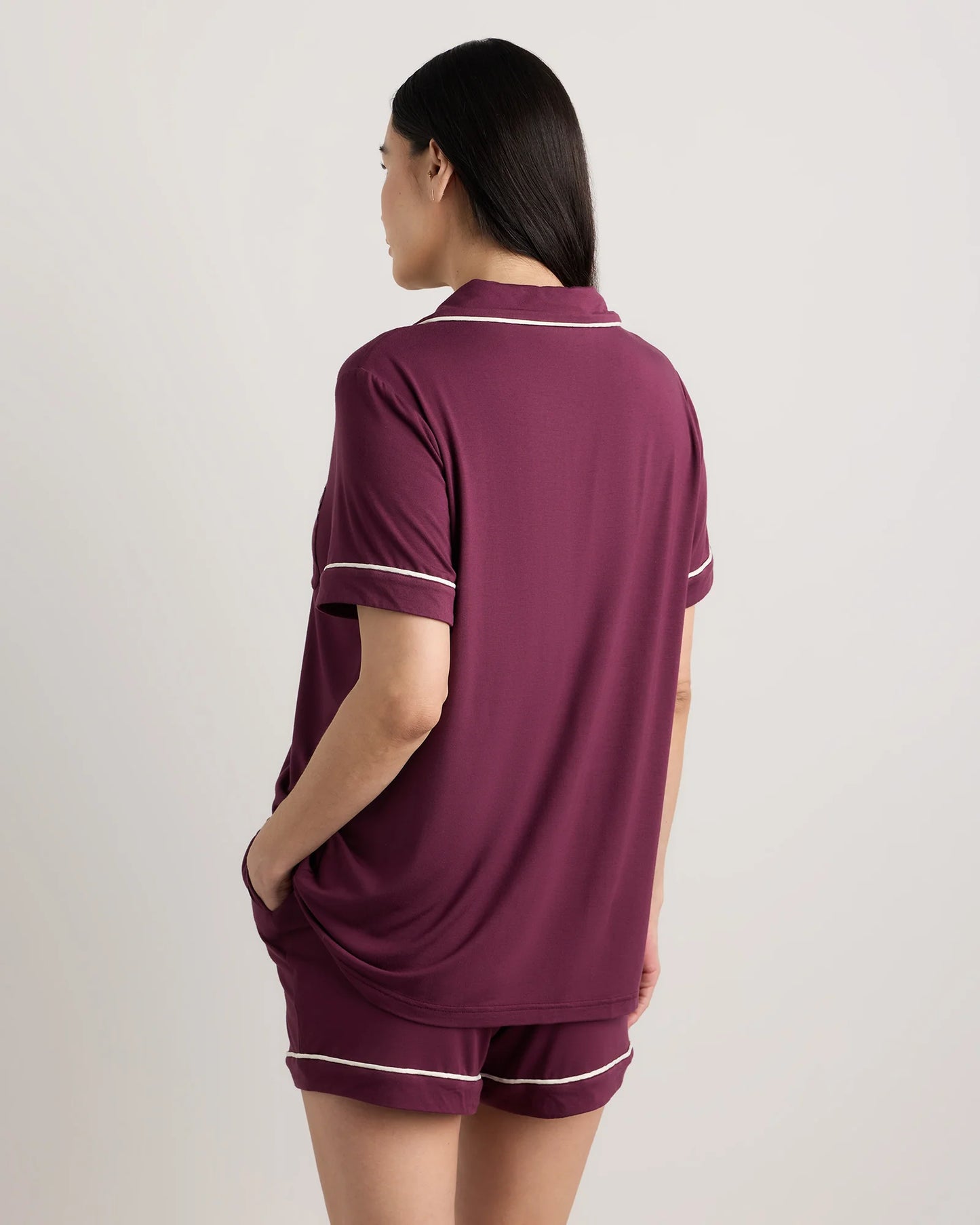 Bamboo Jersey Maternity Short Sleeve Pajama Set - XS / Wine Tasting Red