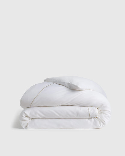 Signature Giza Cotton Sateen Embroidered Duvet Cover - Twin / White/Dried Sage