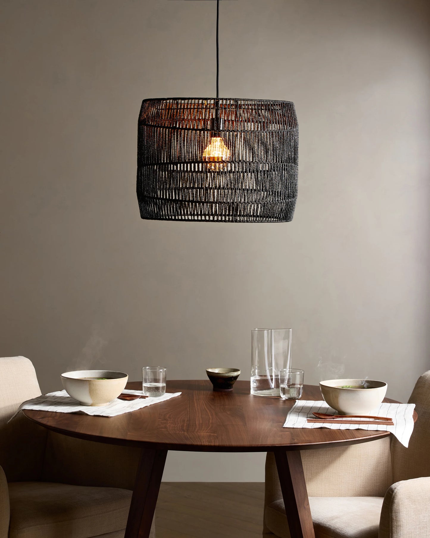 Woven Rope Drum Pendant Light - One Size / Black