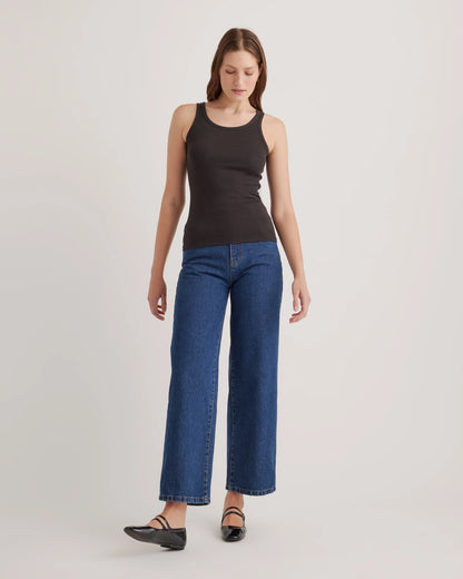 Organic Cotton Micro-Rib Scoop Neck Tank - XS / Moonstone Blue