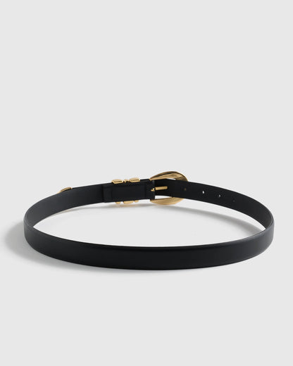 Elissa Triple Keeper European Leather Belt - XS / Black/Gold