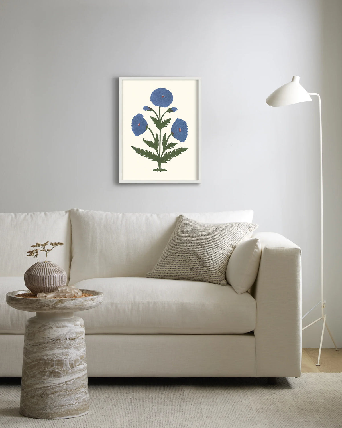 Blue Mughal Poppy Antique Print - 21.25"x26.25" / White