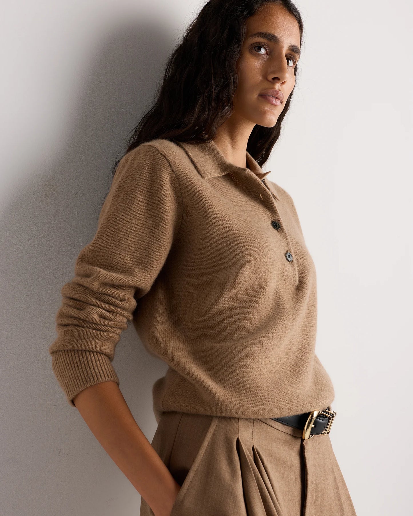 Mongolian Cashmere Button Polo Sweater - XS / Black