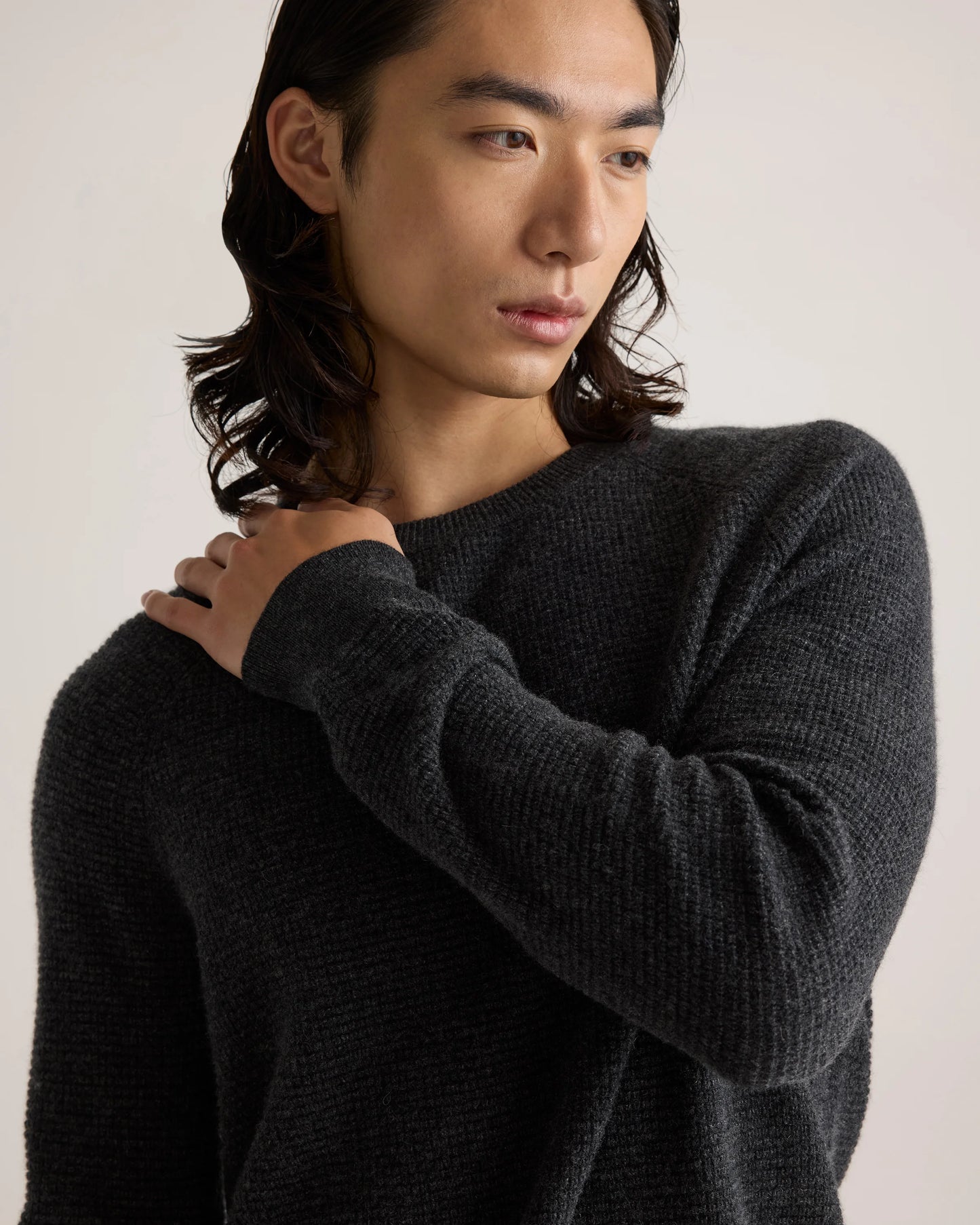 Mongolian Cashmere Waffle Sweatshirt - S / Faded Denim