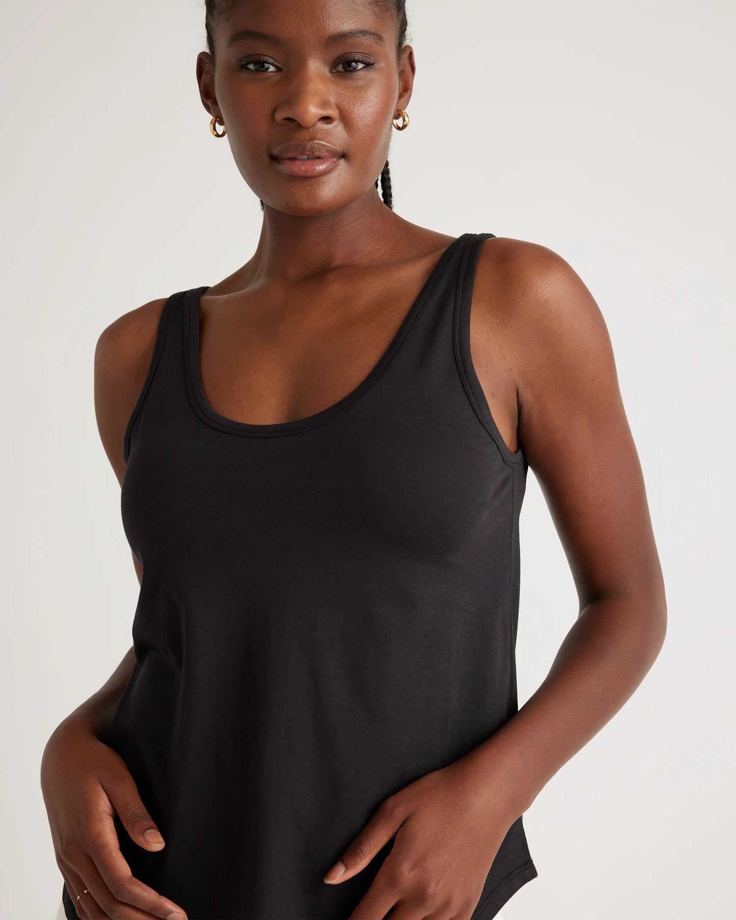 Cotton Modal Double Scoop Neck Tank - XS / Navy