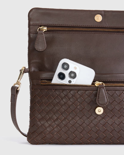 Italian Leather Handwoven Convertible Clutch - One Size / Cognac