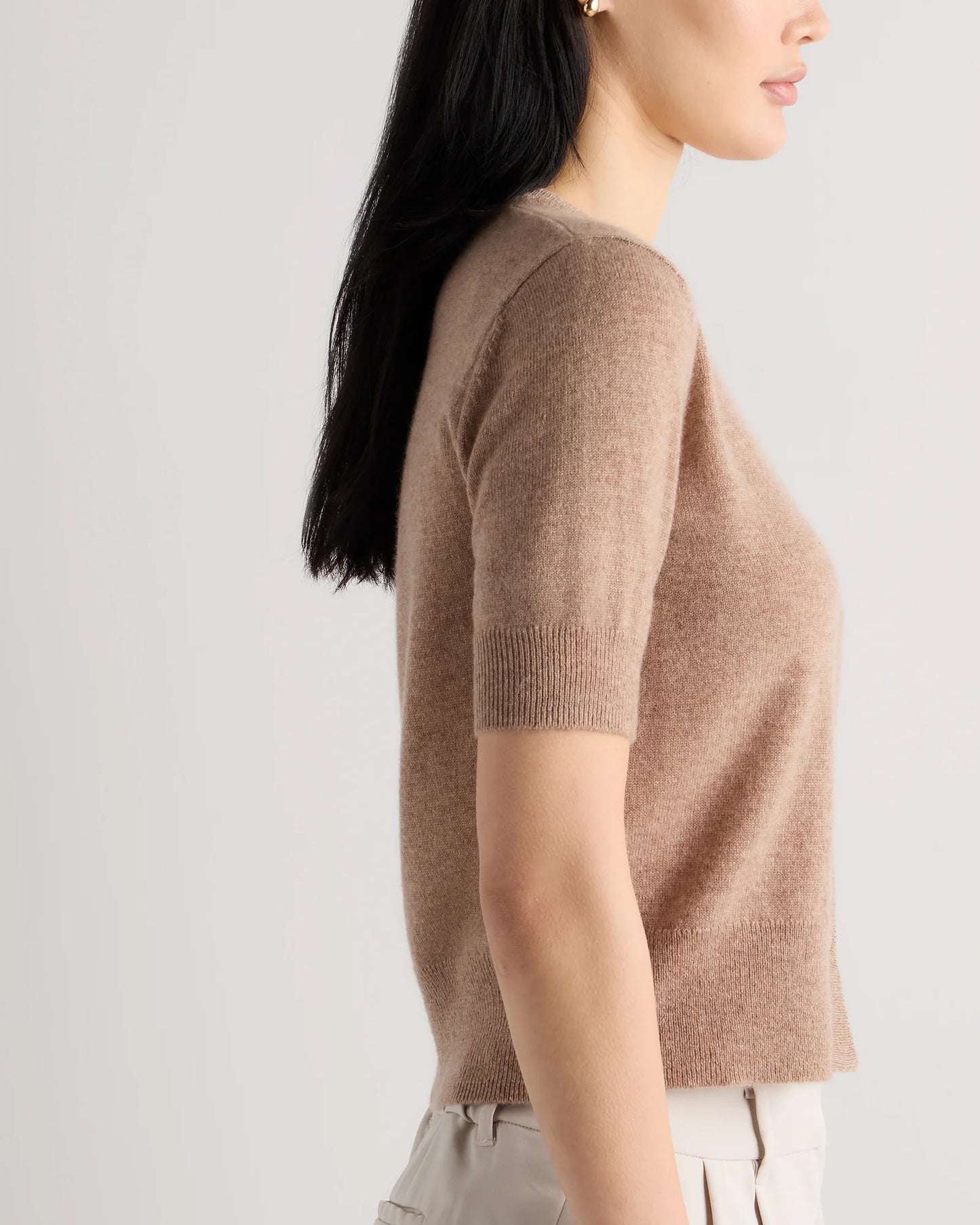 Mongolian Cashmere Short Sleeve Cardigan - XS / Oatmeal