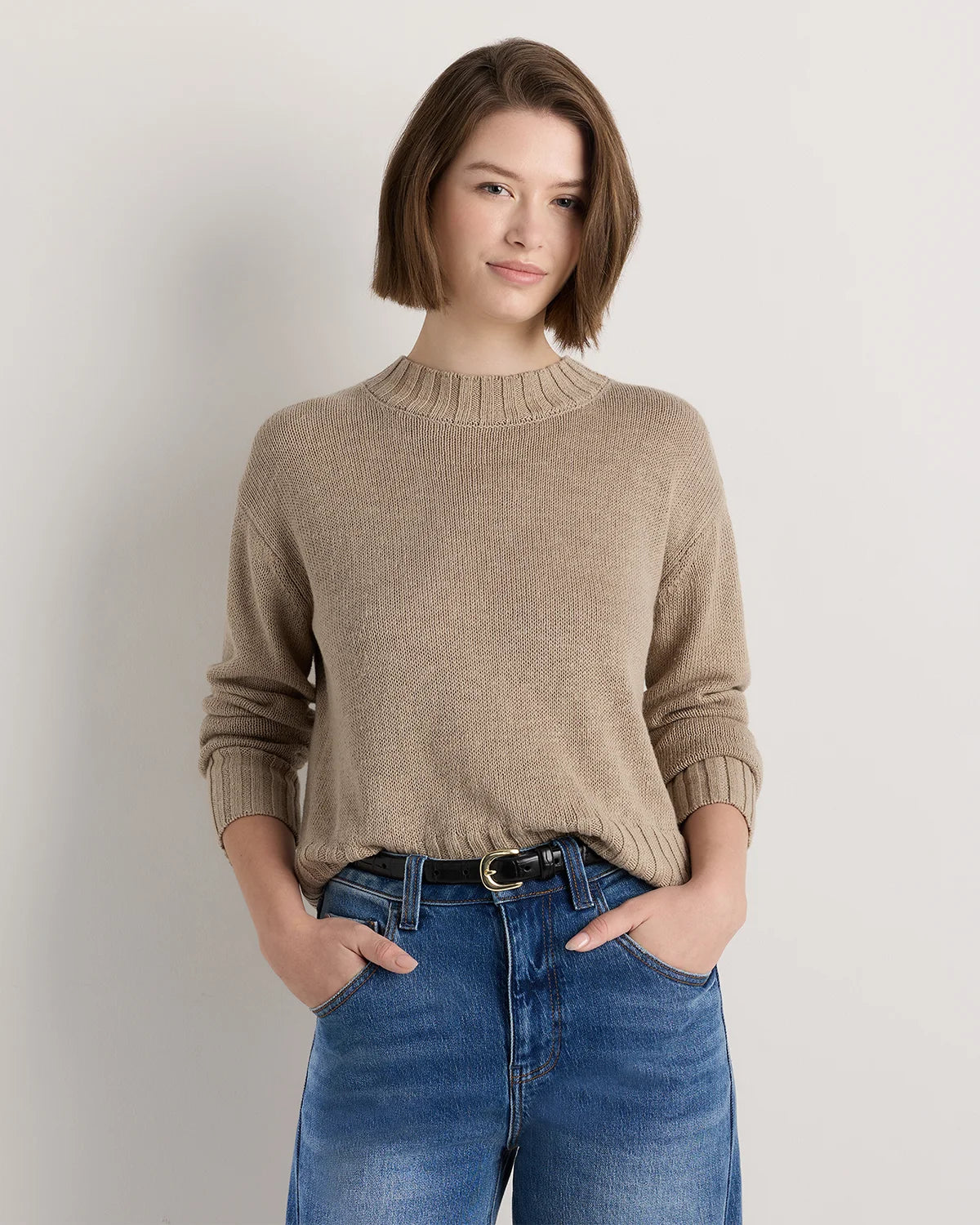 Cotton Linen Relaxed Crew Sweater - XS / Canyon Burnt Orange