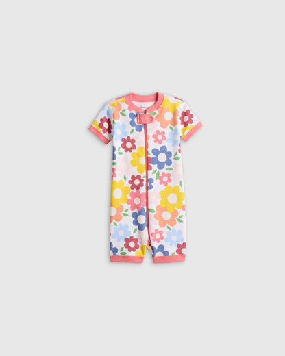 100% Organic Cotton Shortie Onesie Pajama - 0-3M / Animal Faces