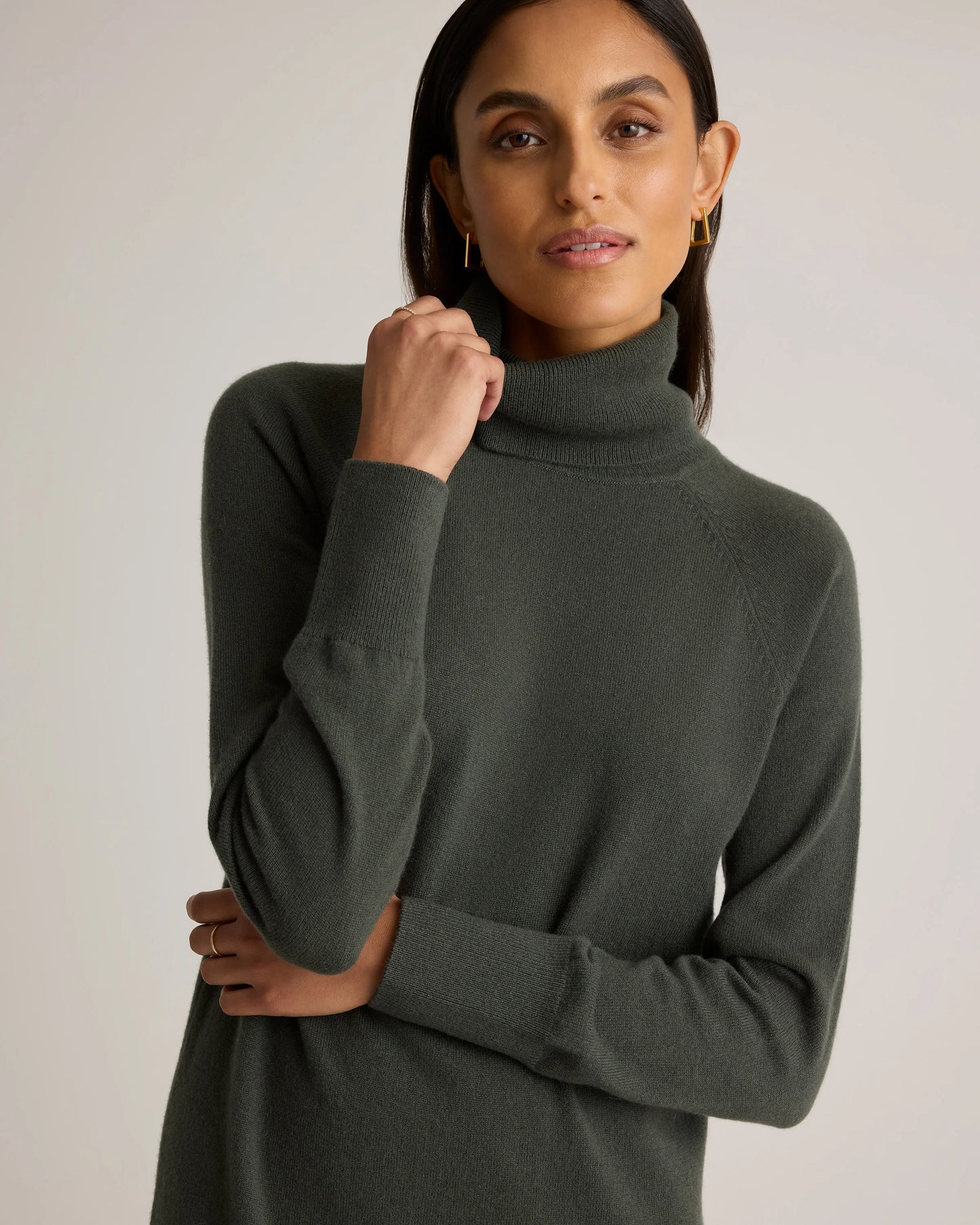Mongolian Cashmere Turtleneck Sweater Dress - XS / Moss