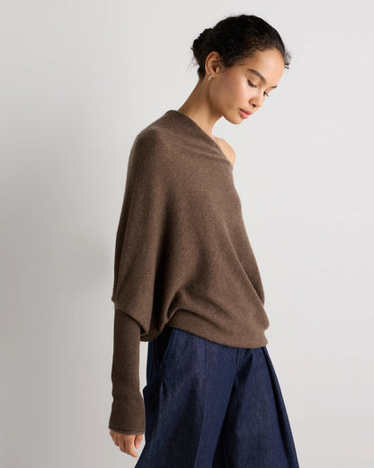 100% Mongolian Cashmere Asymmetric Draped Sweater - XS / Brown