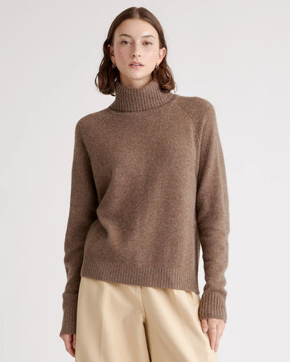 100% Yak Wool Turtleneck Sweater - XS / Heather Brown