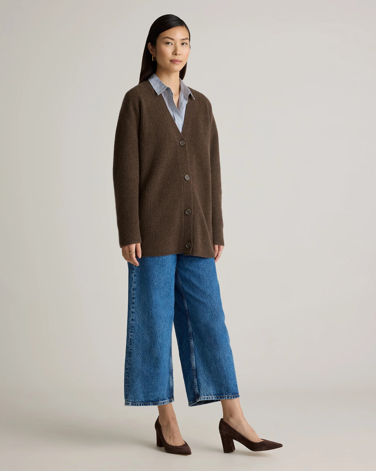 Mongolian Cashmere Oversized Boyfriend Cardigan Sweater - XS / Brown