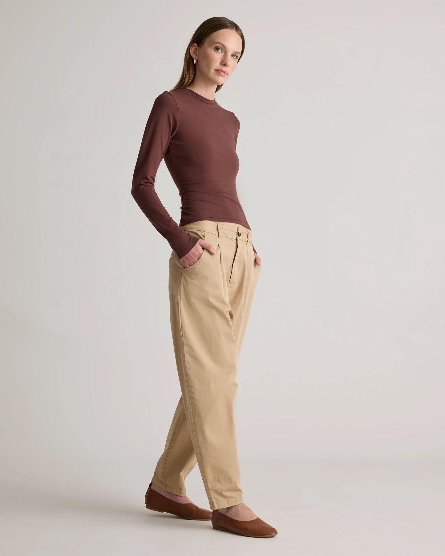 Stretch Cotton Jersey Fitted Long Sleeve T-Shirt - XS / Linen White