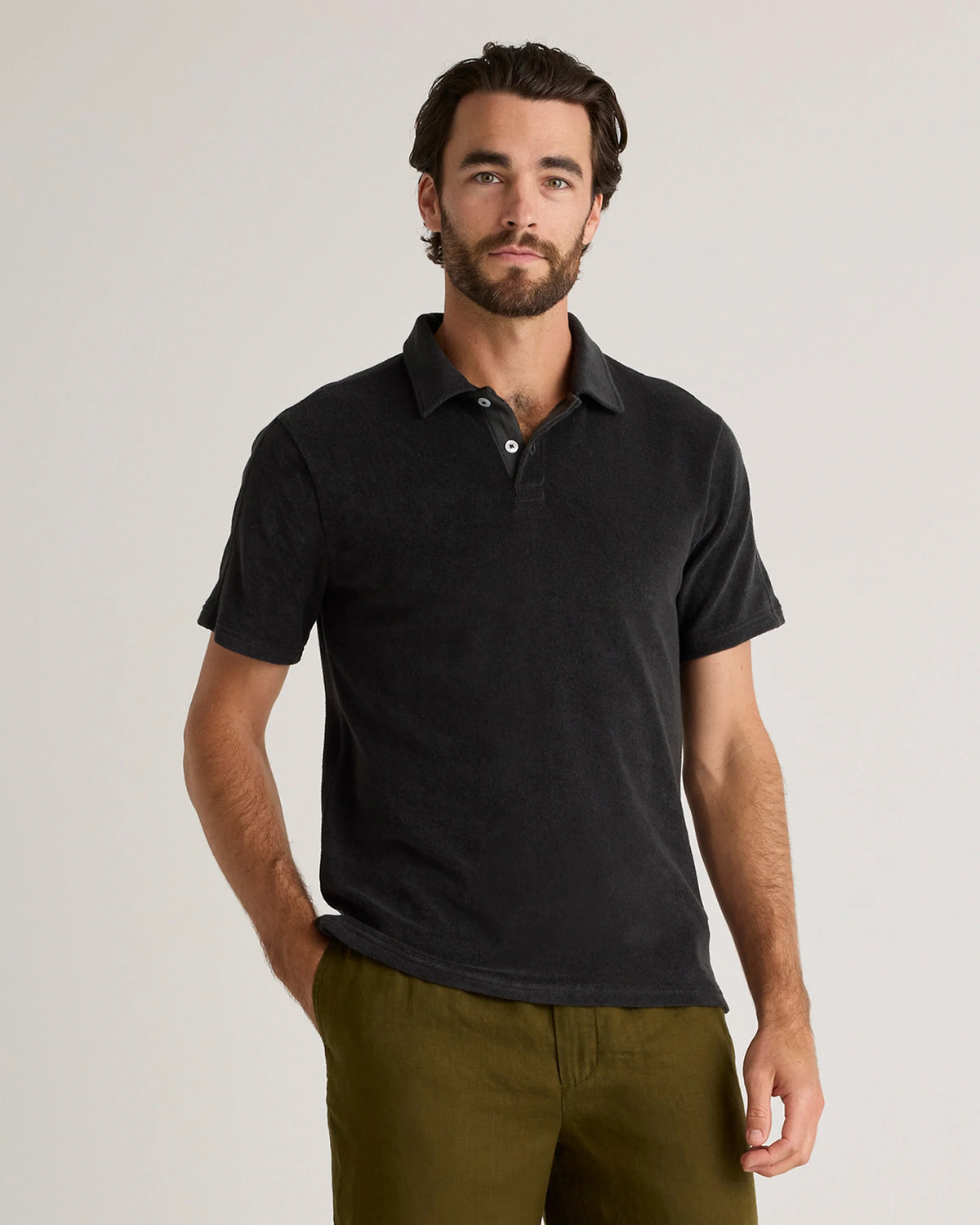 100% Organic Cotton Terry Towel Polo - S / Charcoal