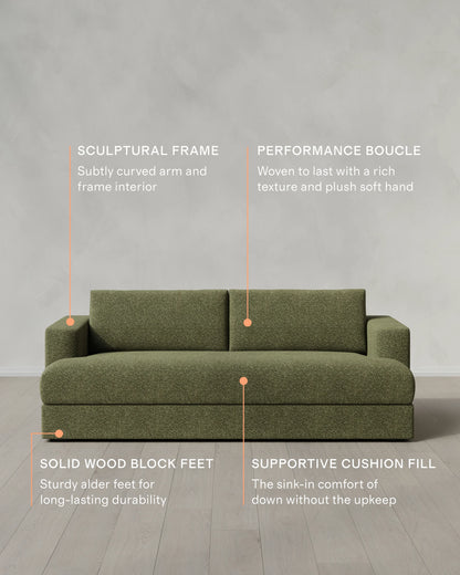 Sierra Curved Arm Sofa in Performance Boucle - 7ft / Linen