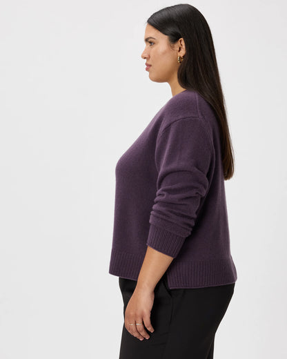 Mongolian Cashmere Boxy Crewneck Sweater - XS / Faded Denim/Brown/Ivory Variegated Stripe