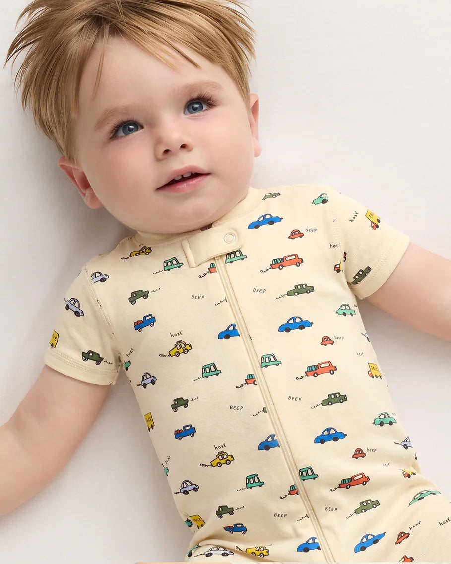 100% Organic Cotton Shortie Onesie Pajama - 0-3M / Animal Faces