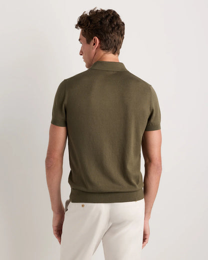 Cotton-Silk Ribbed Short Sleeve Sweater Polo - S / Speckled Beige