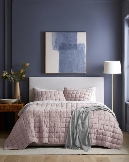 European Linen Box Quilt Set - Twin / Dusty Olive