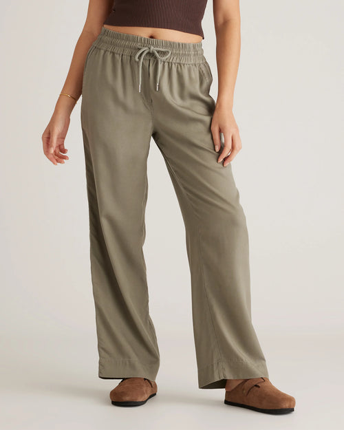 Vintage Wash Tencel Wide Leg Pants - XS / Olive