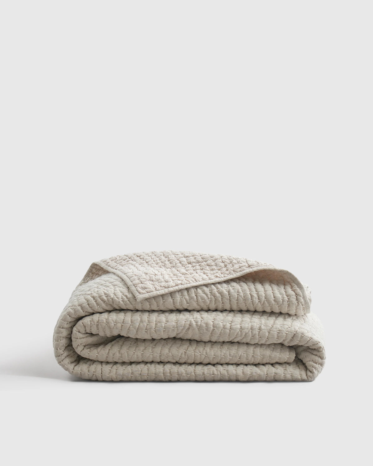 European Linen Cotton Stitch Quilt - Twin / Stone