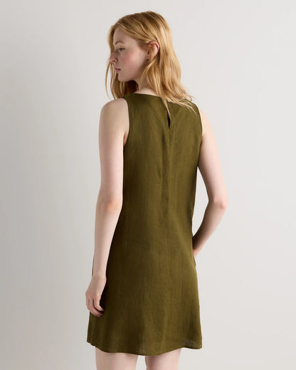 100% European Linen Tank Mini Dress - XS / Martini Olive