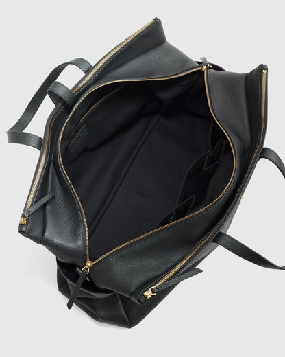 Italian Leather Triple Compartment Weekender - One Size / Black