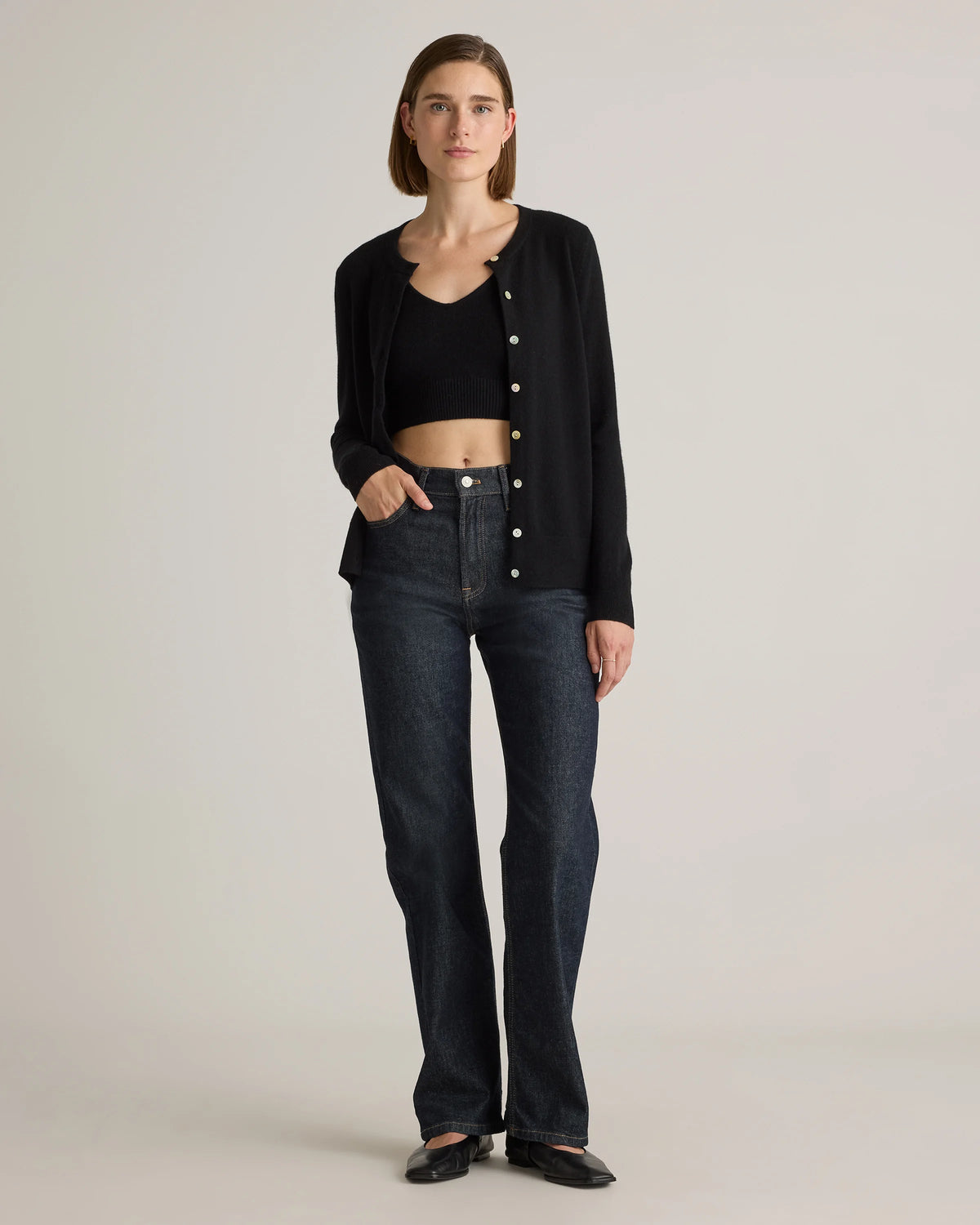Mongolian Cashmere Cardigan Sweater - XS / Black