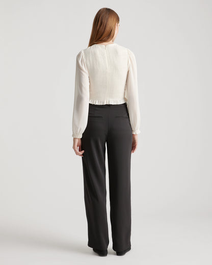 Chiffon Cropped Smocked Blouse - XS / Ivory