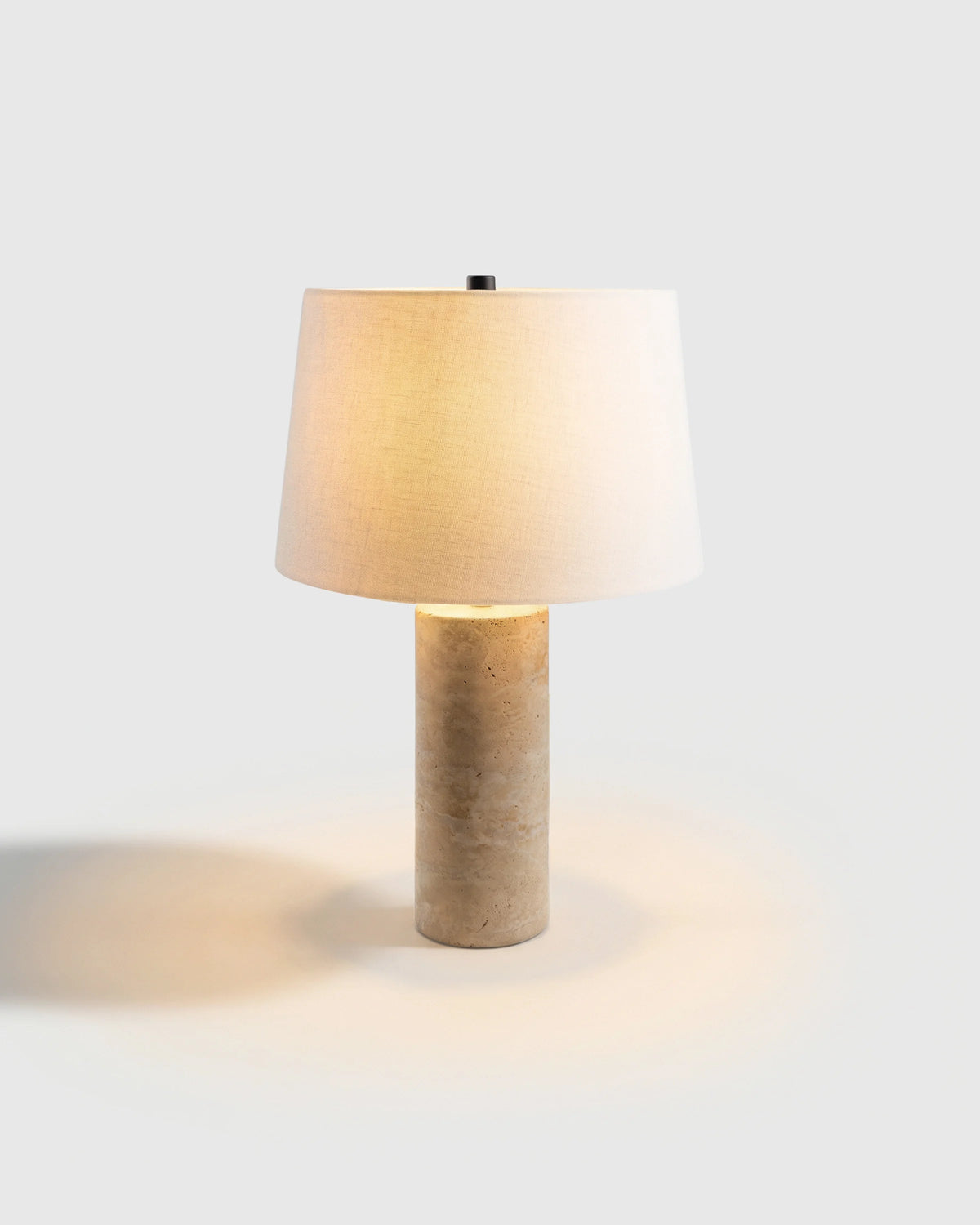 Travertine Table Lamp with Drum Shade - Column / Beige