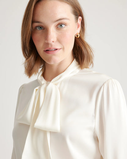 Washable Stretch Silk Tie Neck Blouse - XS / Moonstone Blue